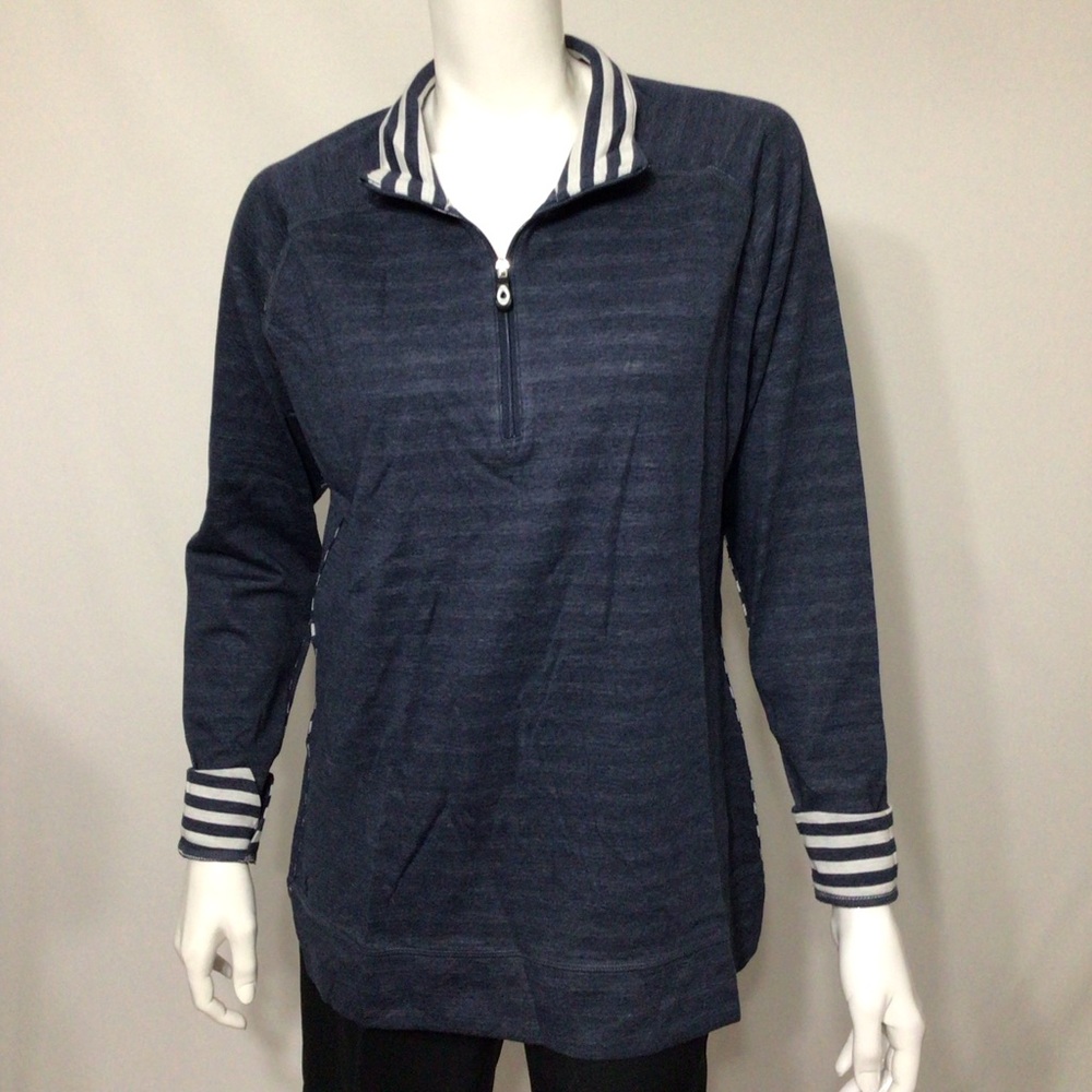 Kate Lord Golf Collection Navy Striped Quarter-Zip Pullover